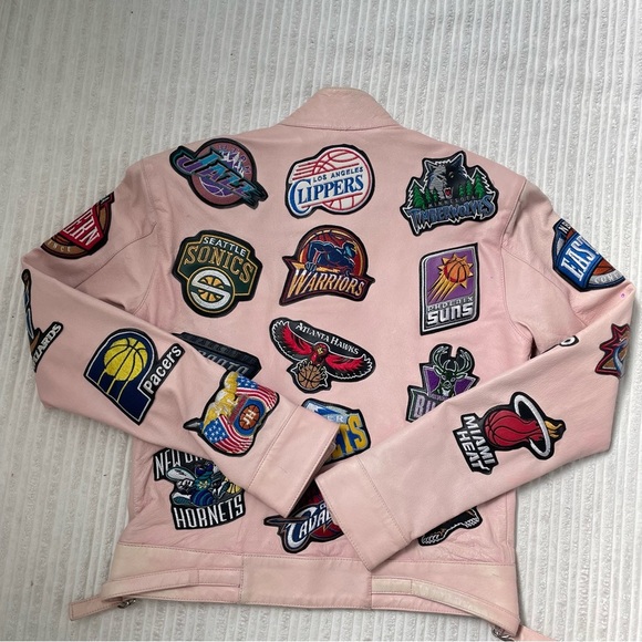 Jeff Hamilton NBA All Teams Patchwork Pink Leather Jacket - Picture 6 of 10